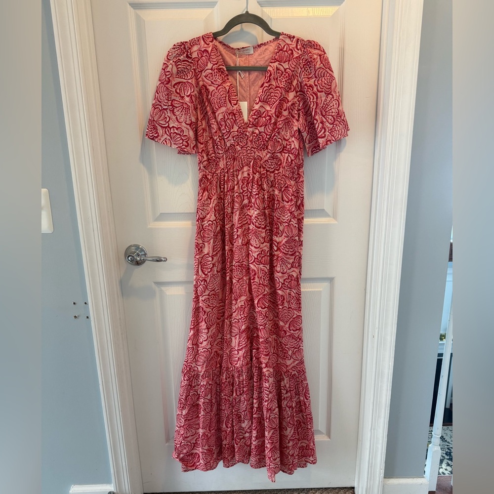 NWT Banjanan Olena Maxi Dress in Shell Coral Pink cotton voile size small